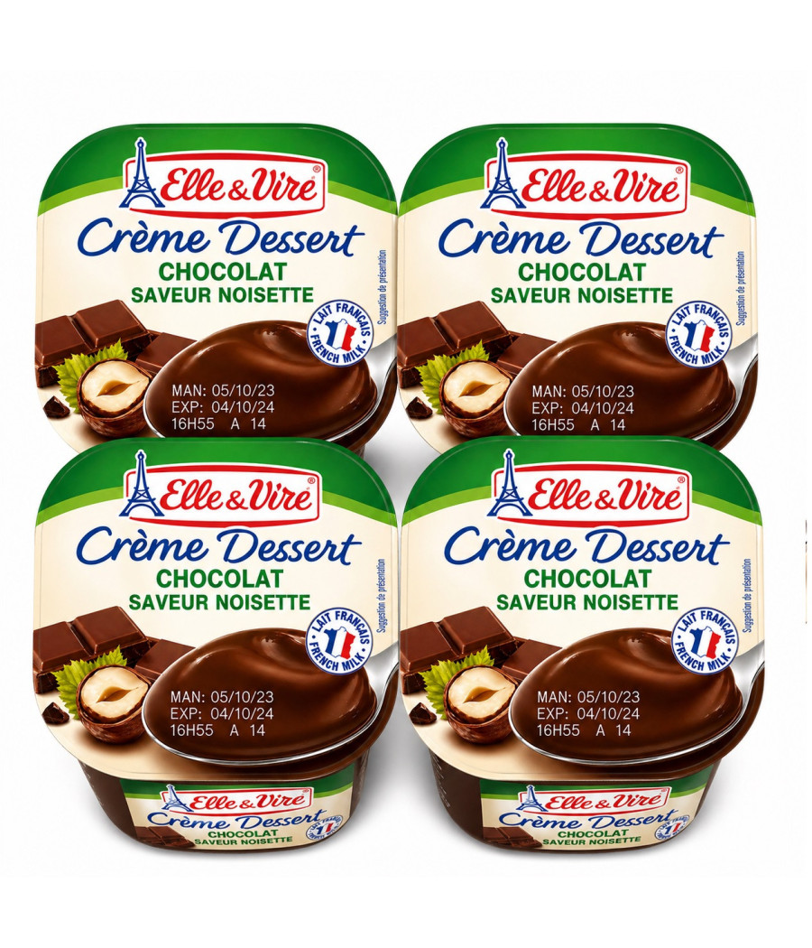CREME DESSERT CHOCOLAT SAVEUR NOISETTE ELLE & VIRE 4X100G
