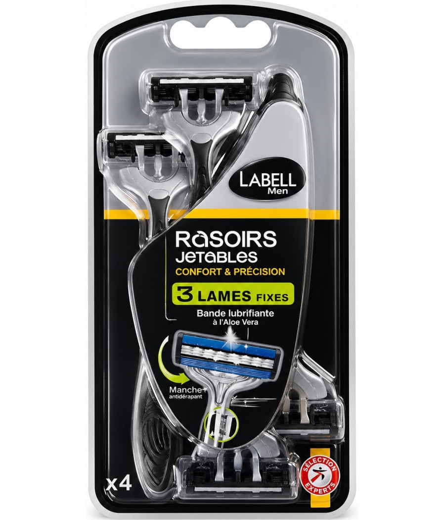RASOIRS JETABLES 3 LAMES LABELL MEN X4