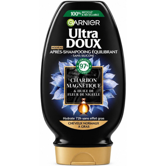 APRÈS SHAMPOOING GARNIER ULTRA DOUX CHARBON HUILE FLEUR DE NIGELLE 200ML