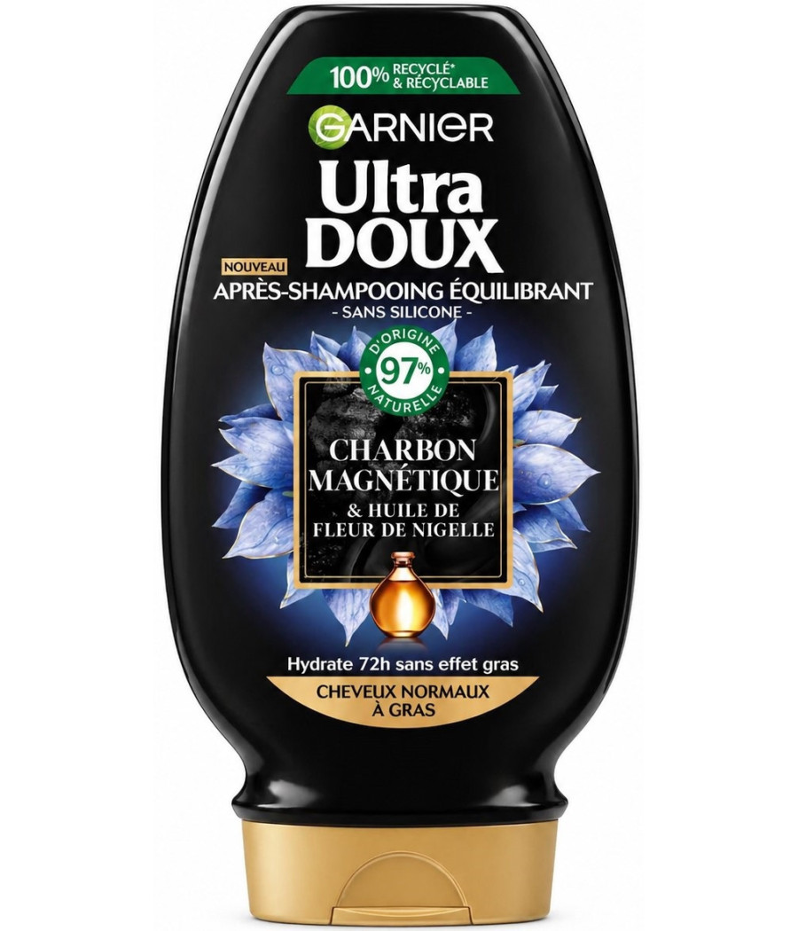 APRÈS SHAMPOOING GARNIER ULTRA DOUX CHARBON HUILE FLEUR DE NIGELLE 200ML