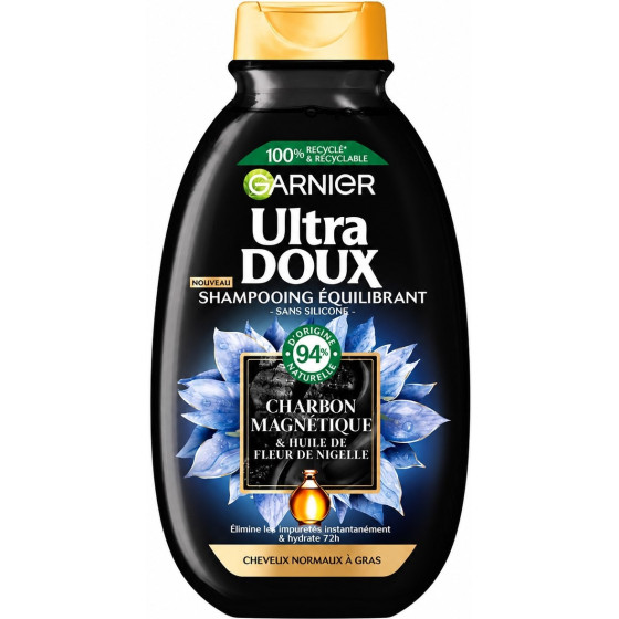 SHAMPOOING GARNIER ULTRA DOUX CHARBON HUILE FLEURE DE NIGELLE 250ML