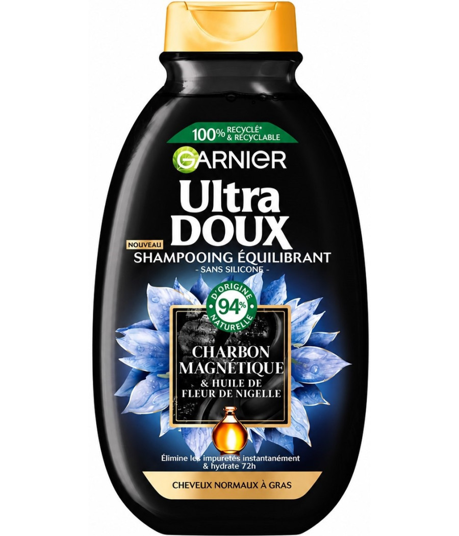 SHAMPOOING GARNIER ULTRA DOUX CHARBON HUILE FLEURE DE NIGELLE 250ML
