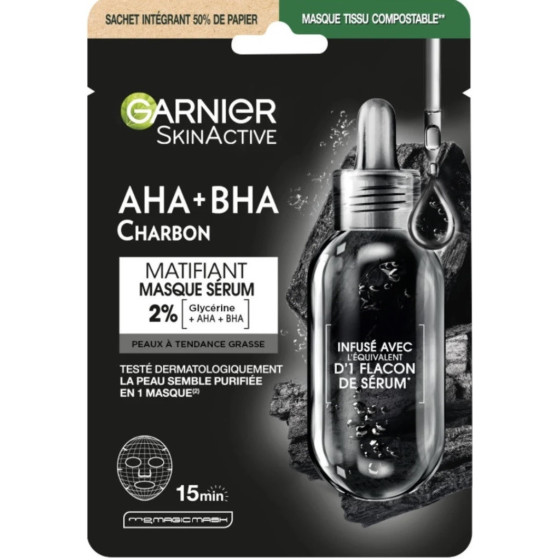 MASQUE TISSU PURIFIANT SKIN ACTIVE CHARBON ALGUE NOIR GARNIER 28G