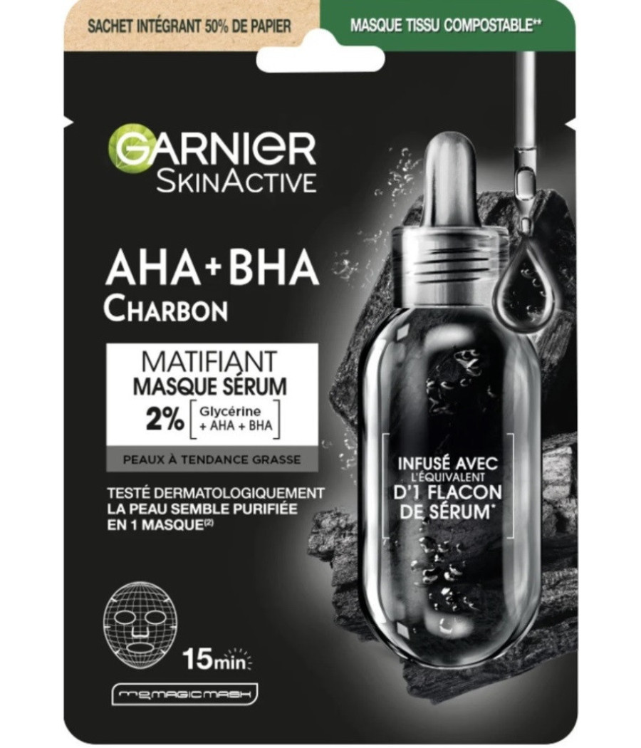 MASQUE TISSU PURIFIANT SKIN ACTIVE CHARBON ALGUE NOIR GARNIER 28G