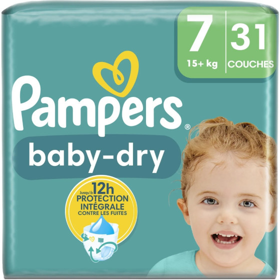 COUCHES BEBE BABY-DRY TAILLE 7 PAMPERS 15KG X31