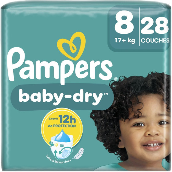 COUCHES BEBES BABY-DRY GEANT TAILLE 8 PAMPERS X28 17KG