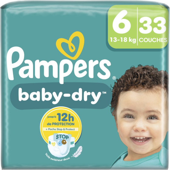 COUCHES BEBES PAMPERS BABY DRY TAILLE 6 13/18KG X33
