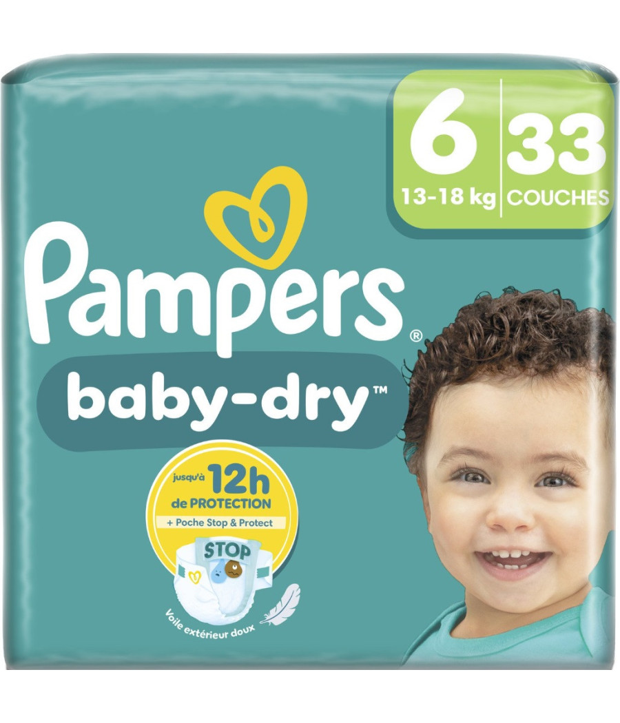 COUCHES BEBES PAMPERS BABY DRY TAILLE 6 13/18KG X33