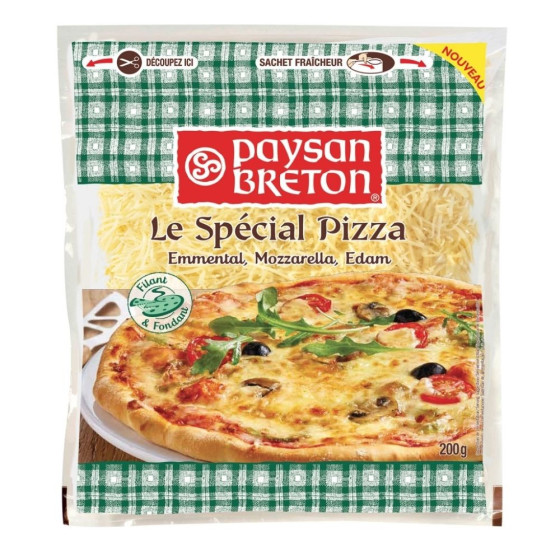 FROMAGE LE SPECIAL PIZZA EMMENTAL, MOZARELLA, EDAM PAYSAN BRETON 200G