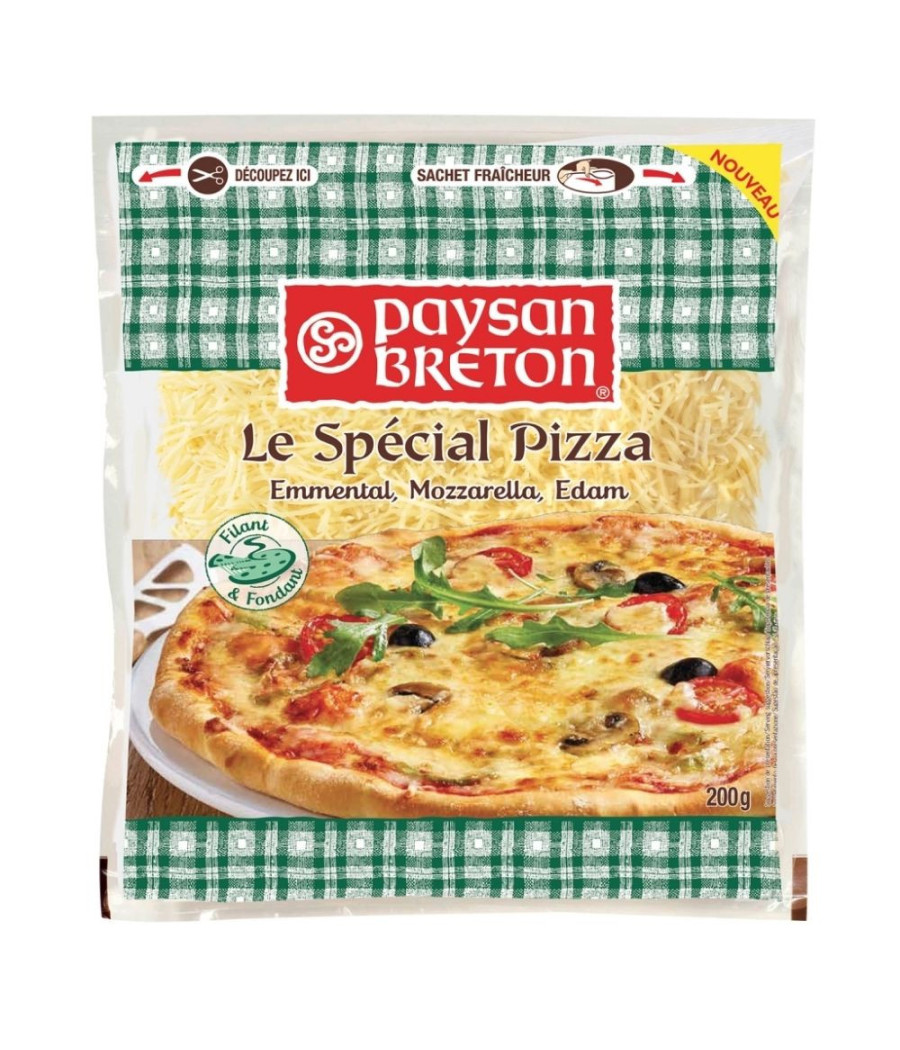 FROMAGE LE SPECIAL PIZZA EMMENTAL, MOZARELLA, EDAM PAYSAN BRETON 200G