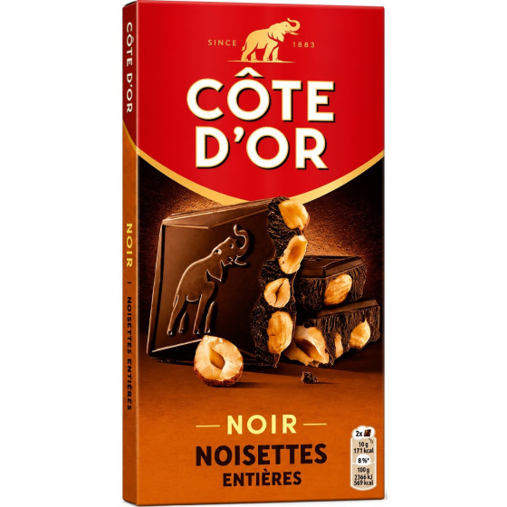 TABLETTE DE CHOCOLAT NOIR NOISETTES COTE D'OR 100G