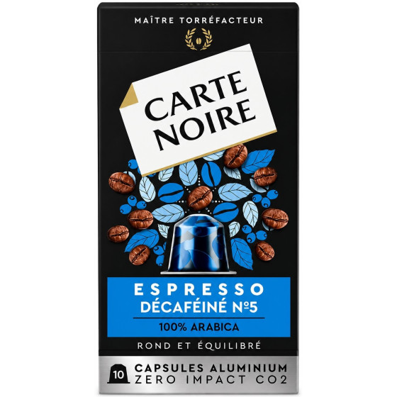 CAFÉS CAPSULES CARTE NOIRE NESPRESSO DECAFÉINÉ X10 57G