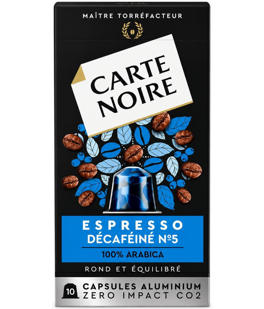 CAFÉS CAPSULES CARTE NOIRE NESPRESSO DECAFÉINÉ X10 57G