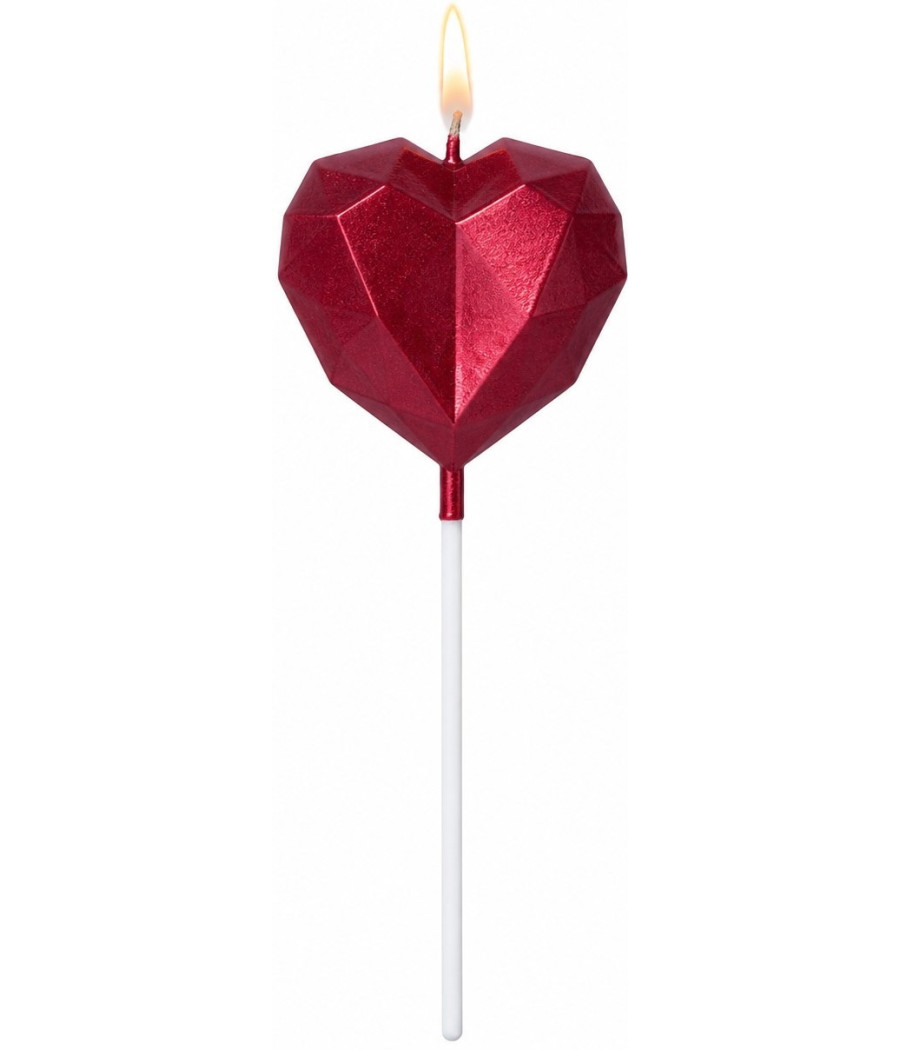 BOUGIE ROUGE COEUR SUPPORT METALLIQUE