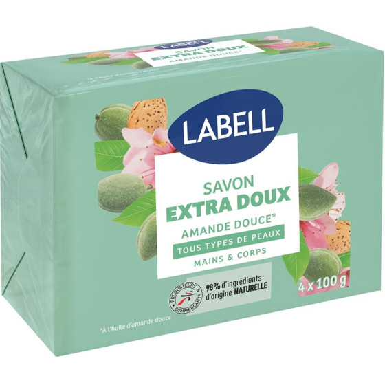 SAVON LABELL EXTRA DOUX AMANDE DOUCE MAIN & CORPS 4 X 100G