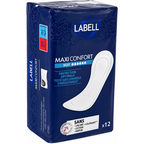 SERVIETTES HYGIÉNIQUES LABELL MAXI CONFORT NUIT X12