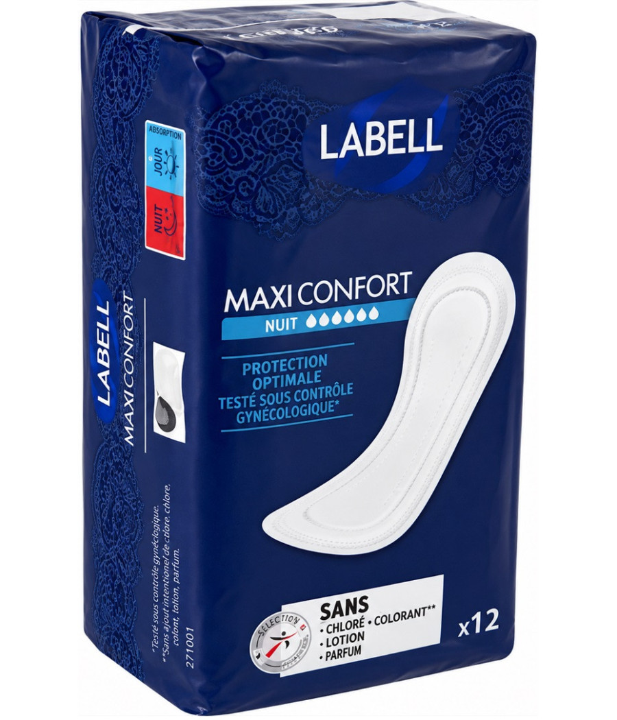 SERVIETTES HYGIÉNIQUES LABELL MAXI CONFORT NUIT X12
