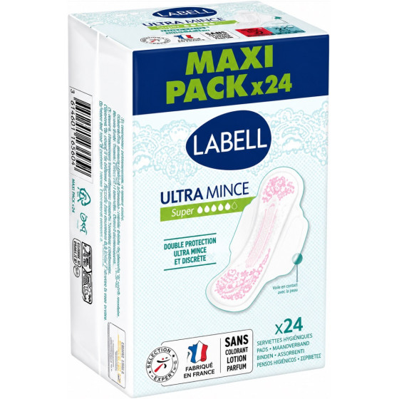 SERVIETTE HYGIÉNIQUE LABELL ULTRA MINCE X24
