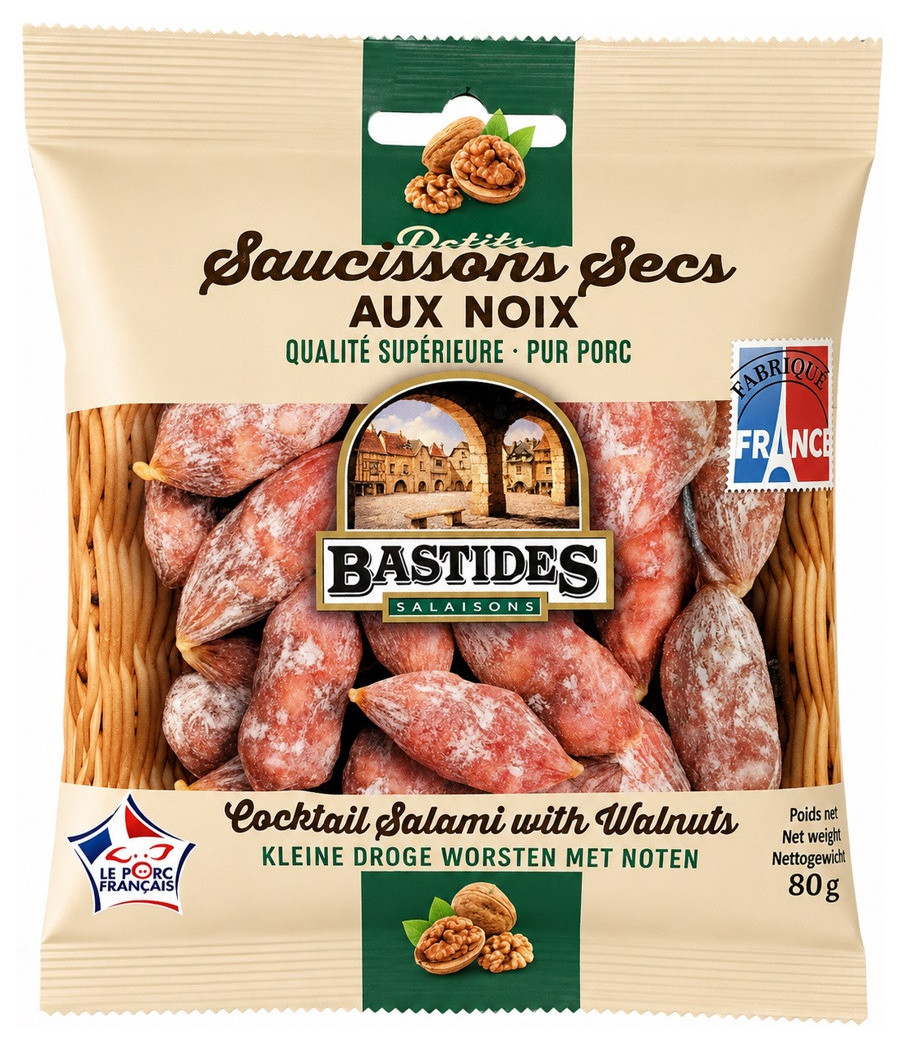 SAUCISSONS SECS BASTIDES AUX NOIX PORC 80G