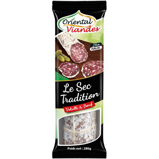 SAUCISSON LE SEC TRADITION VOLAILLE & BOEUF HALAL ORIENTALE VIANDES 280G