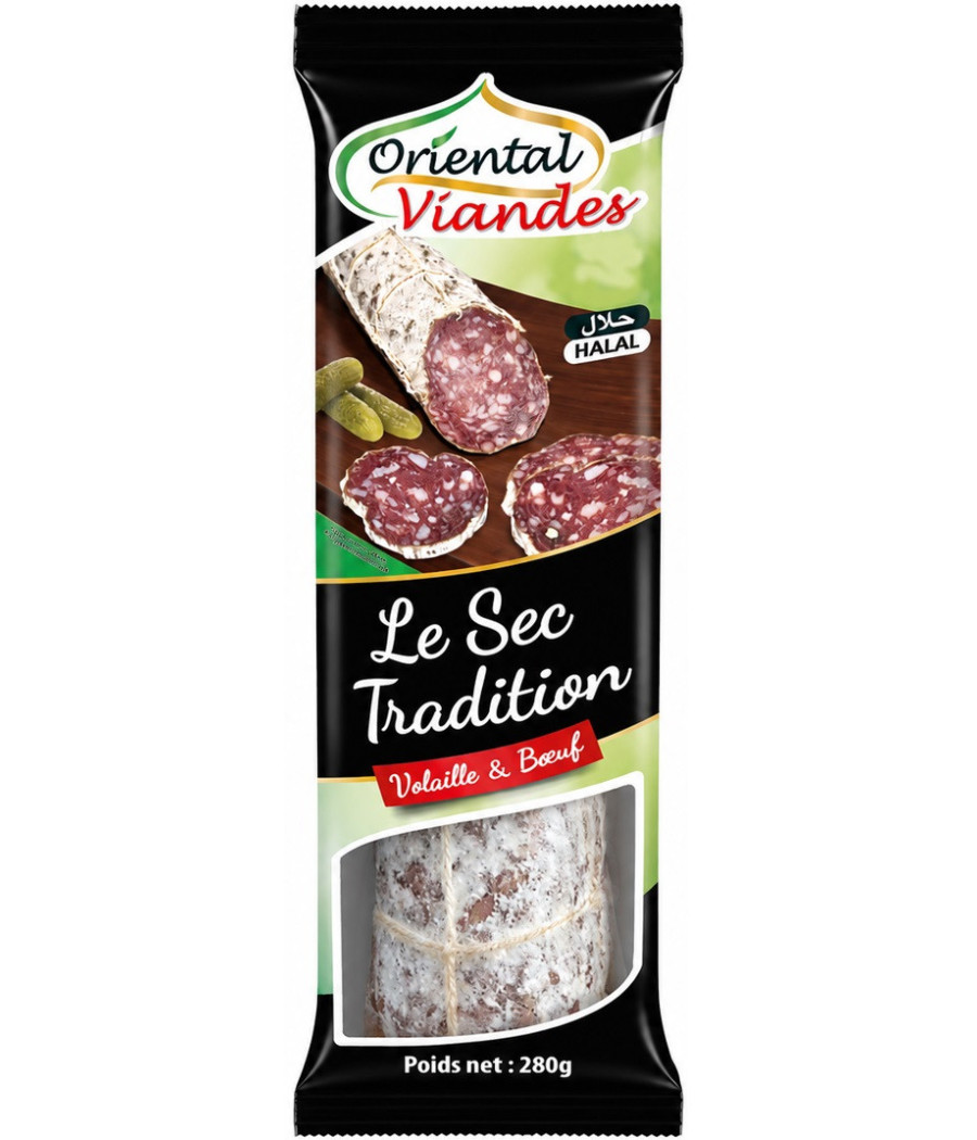 SAUCISSON LE SEC TRADITION VOLAILLE & BOEUF HALAL ORIENTALE VIANDES 280G