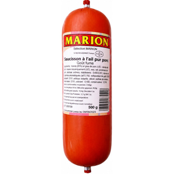 SAUCISSON MARION FUMÉ AIL PORC 500G