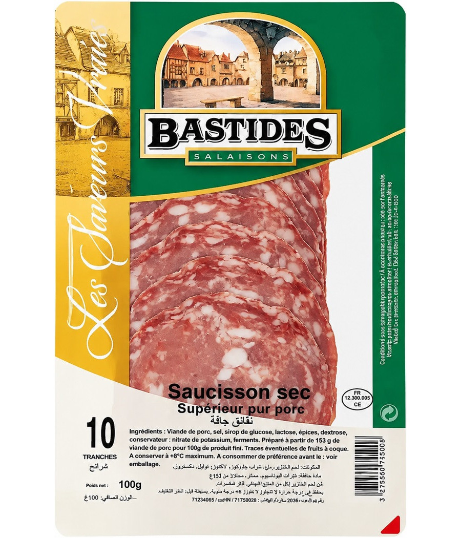SAUCISSON SEC BASTIDES PUR PORC 100G