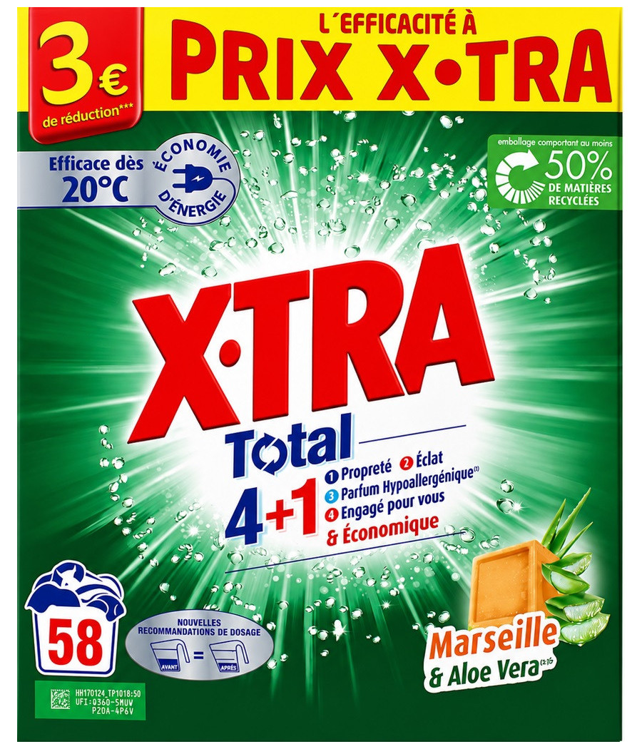 LESSIVE POUDRE X TRA SAVON DE MARSEILLE ALOE VERA 2,9KG