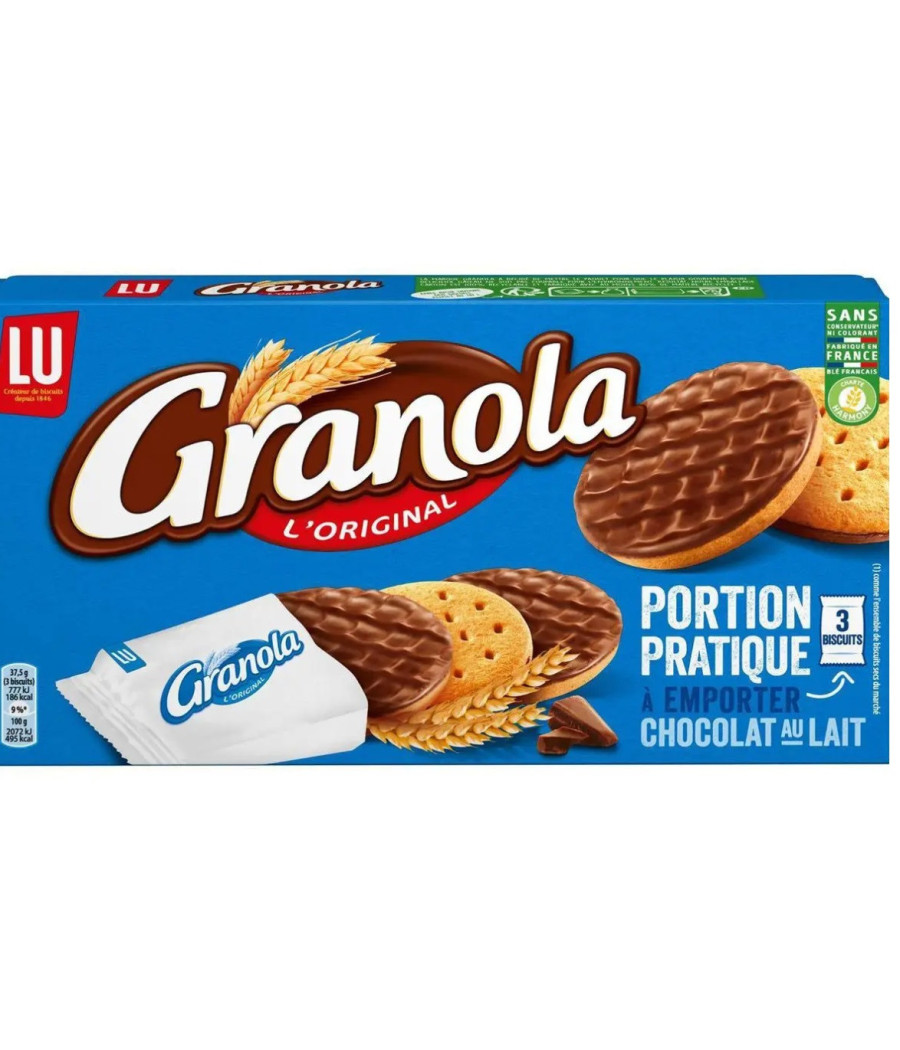 BISCUIT GRANOLA NAPPES AU CHOCOLAT AU LAIT LU 225G