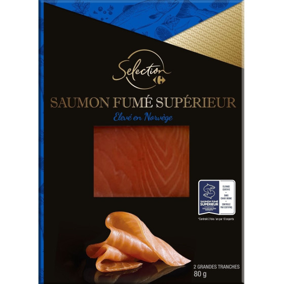 SAUMON FUME SUPERIEUR SÉLECTION CARREFOUR DE NORVÈGE 80G