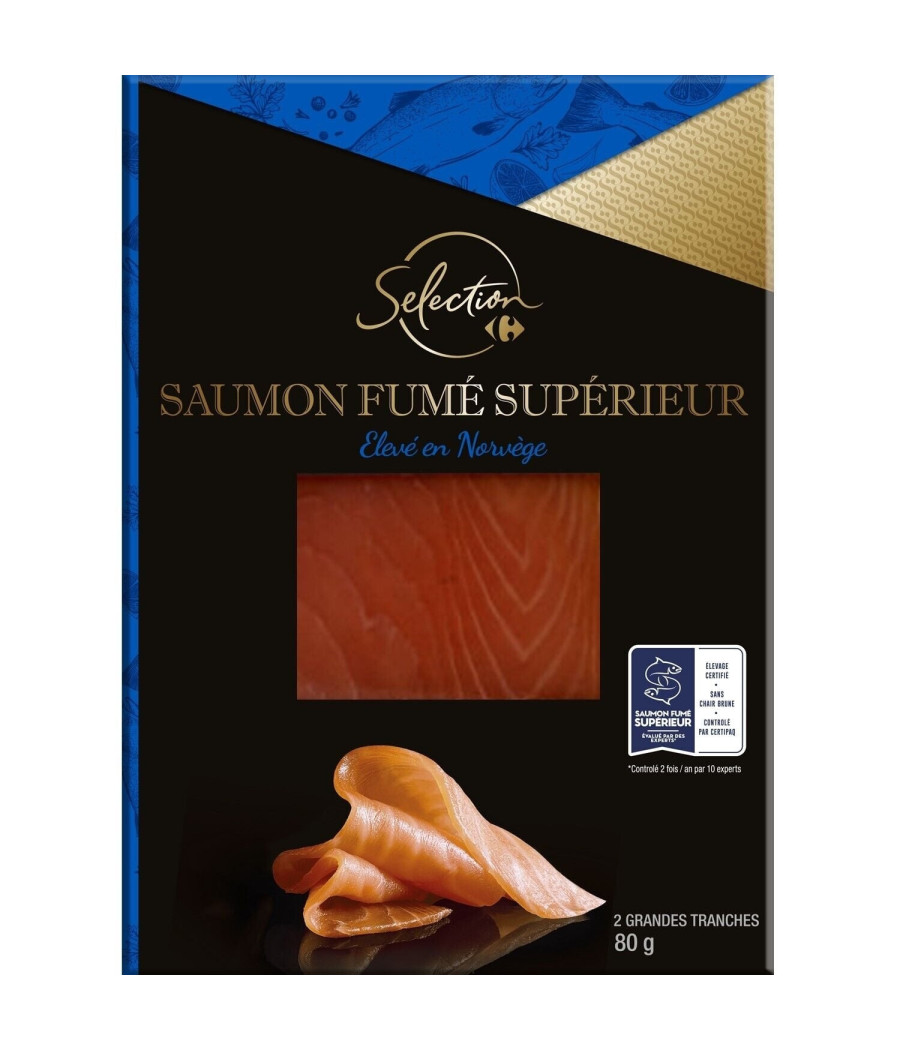 SAUMON FUME SUPERIEUR SÉLECTION CARREFOUR DE NORVÈGE 80G