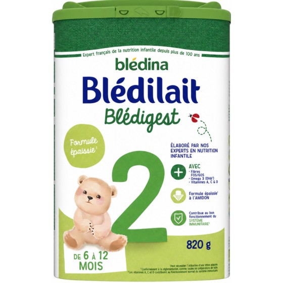 LAIT EN POUDRE BÉBÉ BLÉDINA BLÉDILAIT BRÉDIGEST 2ÈME AGE 6 12 MOIS 820G