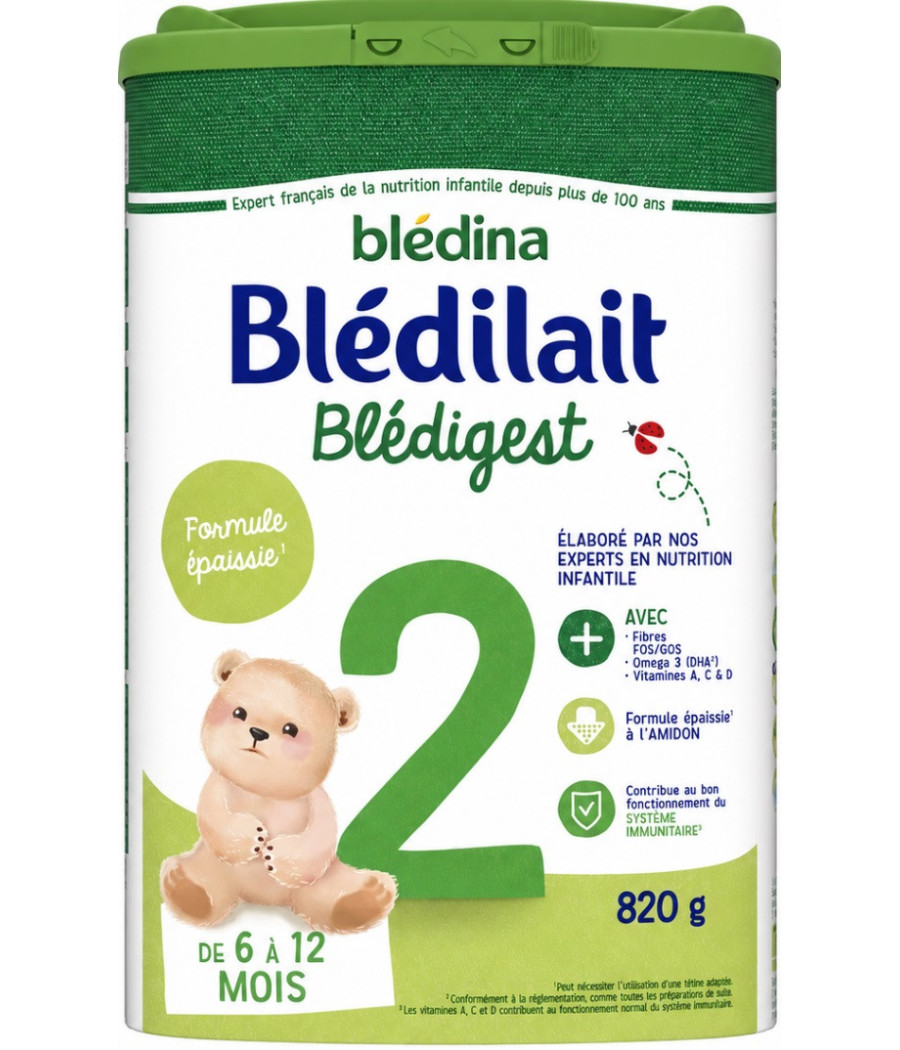 LAIT EN POUDRE BÉBÉ BLÉDINA BLÉDILAIT BRÉDIGEST 2ÈME AGE 6 12 MOIS 820G