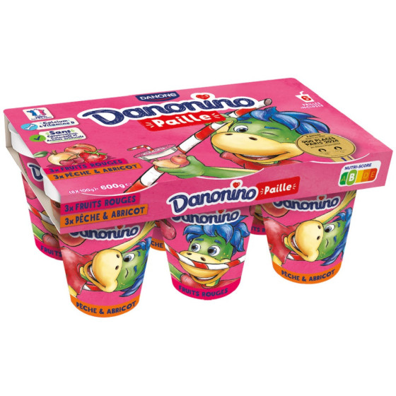 YAOURT À BOIRE DANONINO PÊCHE ABRICOT FRUIT ROUGE 6 X 100G