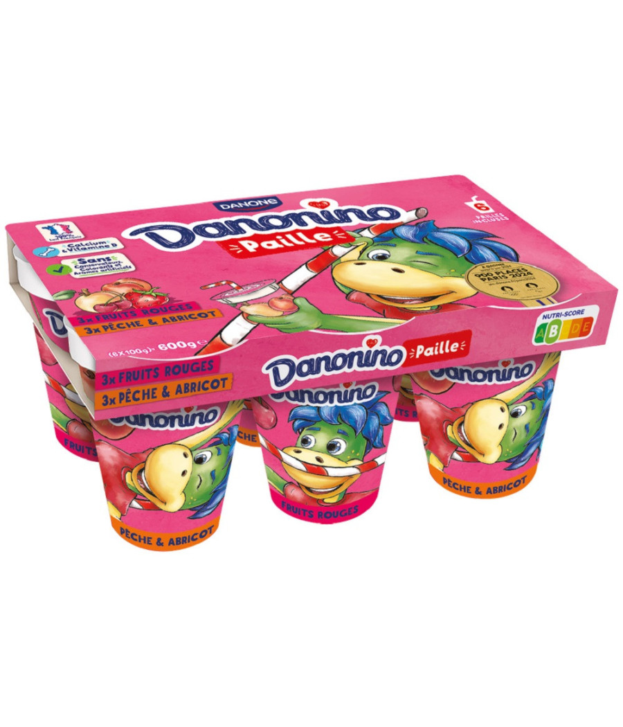 YAOURT À BOIRE DANONINO PÊCHE ABRICOT FRUIT ROUGE 6 X 100G