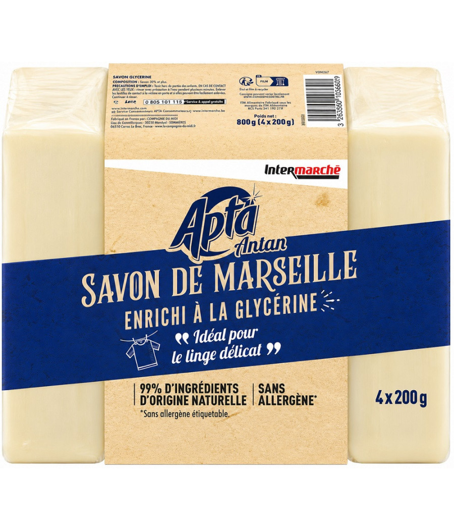 SAVON DE MARSEILLE APTA À LA GLYCERINE 4 X 200G