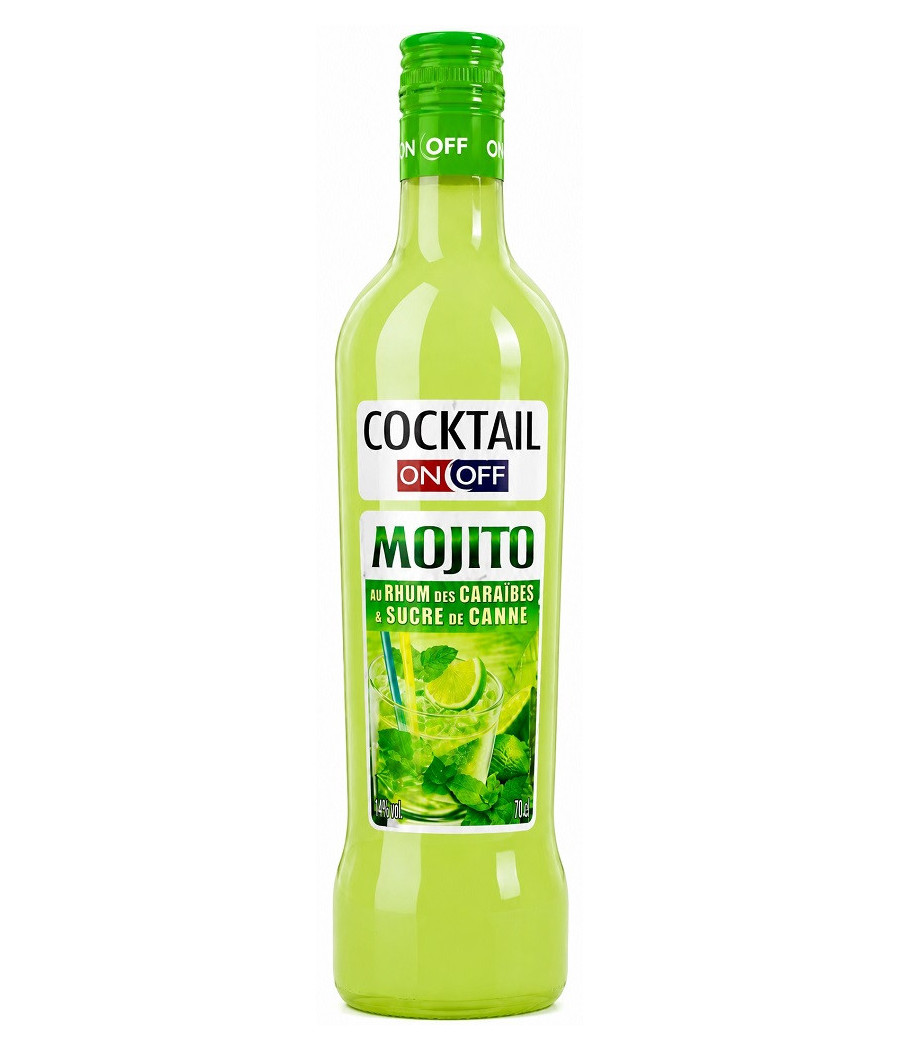 BOUTEILLE DE MOJITO COCKTAIL ON OFF AU RHUM DES CARAÏBES ET SUCRE DE CANNES 70CL