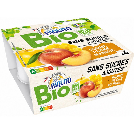COMPOTES PAQUITO BIO POMMES PÊCHES MANGUES 4 X 100G