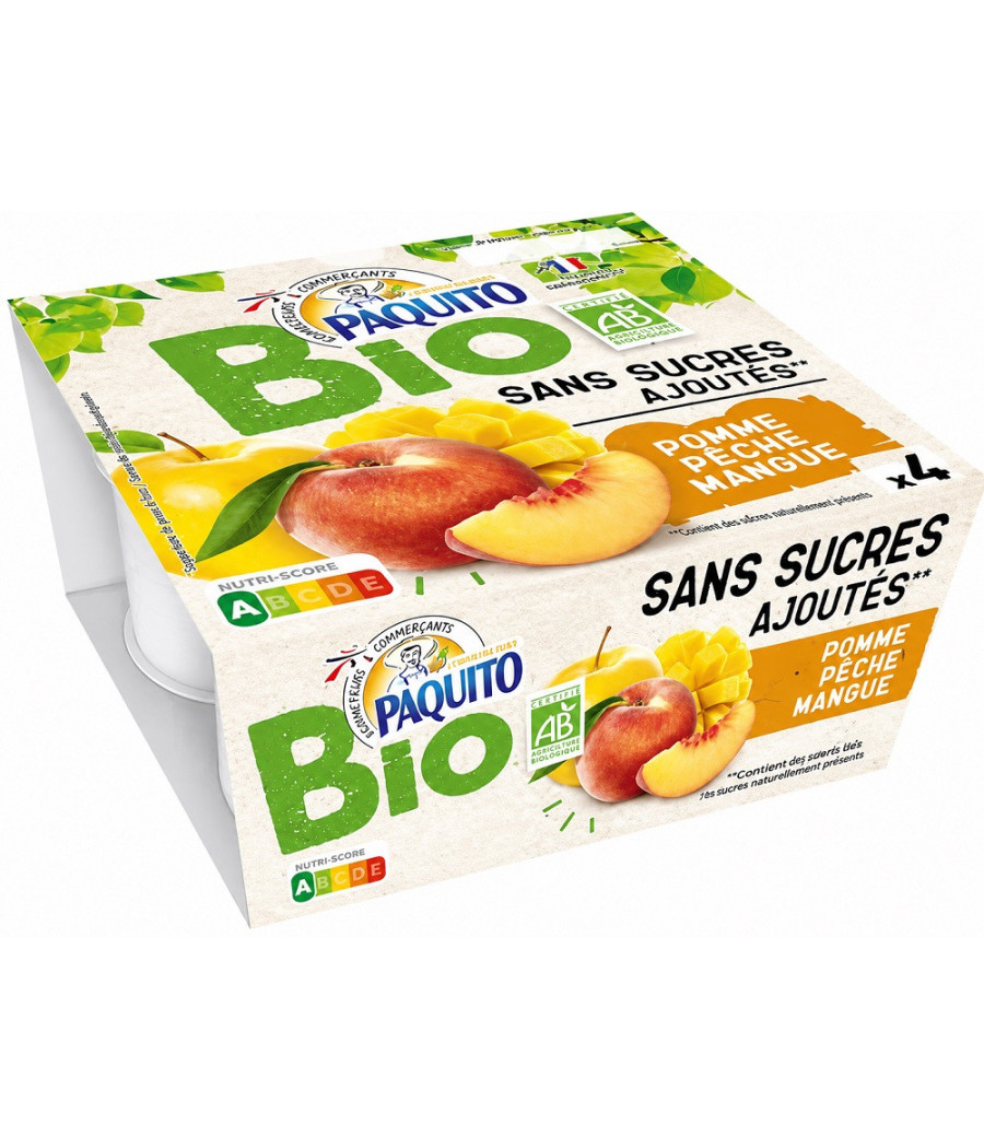 COMPOTES PAQUITO BIO POMMES PÊCHES MANGUES 4 X 100G