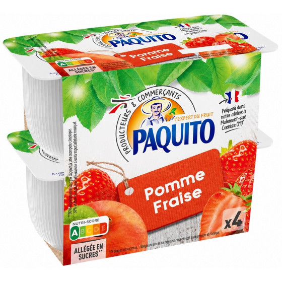COMPOTES PAQUITO POMMES FRAISES ALLEGÉE EN SUCRES 4 X 100G
