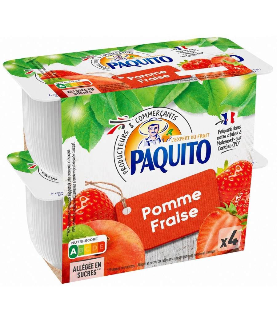COMPOTES PAQUITO POMMES FRAISES ALLEGÉE EN SUCRES 4 X 100G