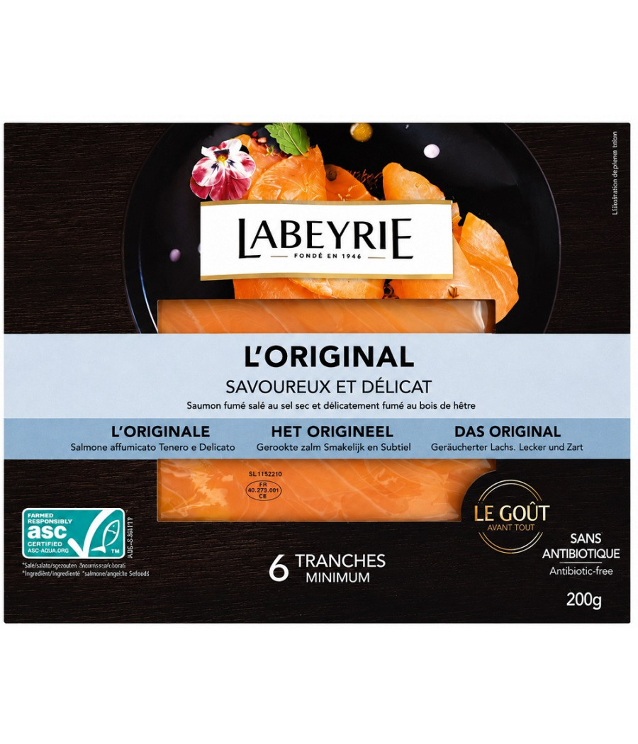 SAUMON FUMÉ LABEYRIE L'ORIGINAL SALÉ AU BOIS DE HÊTRE 200G