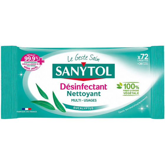 LINGETTES SANYTOL MULTI USAGES EUCALYPTUS X72