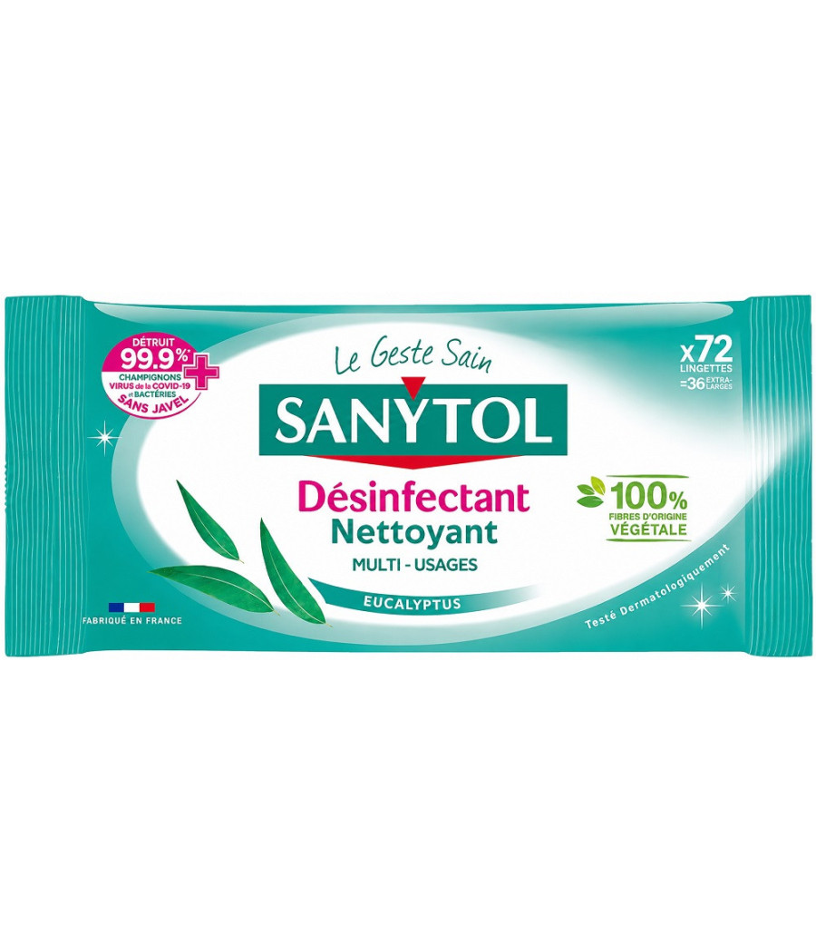LINGETTES SANYTOL MULTI USAGES EUCALYPTUS X72