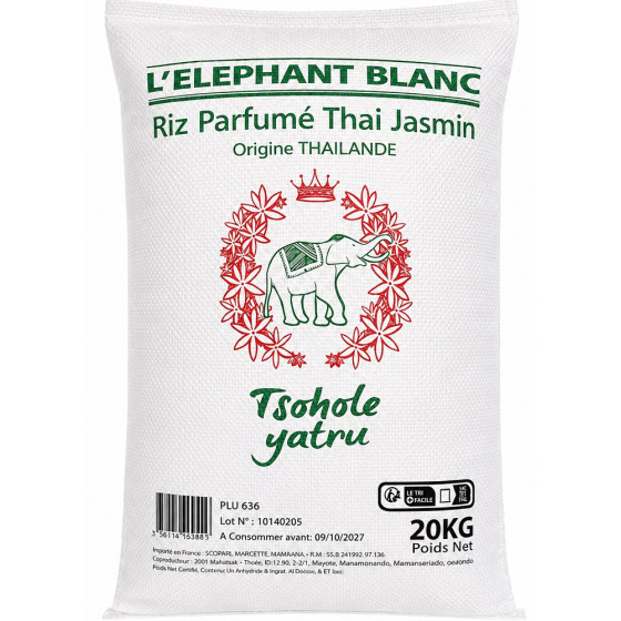RIZ PARFUMÉ THAI JASMIN L'ÉLÉPHANT BLANC 20KG