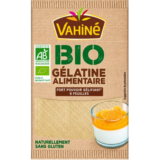 GELATINE ALIMENTAIRE EN FEUILLES BIO VAHINE 10G