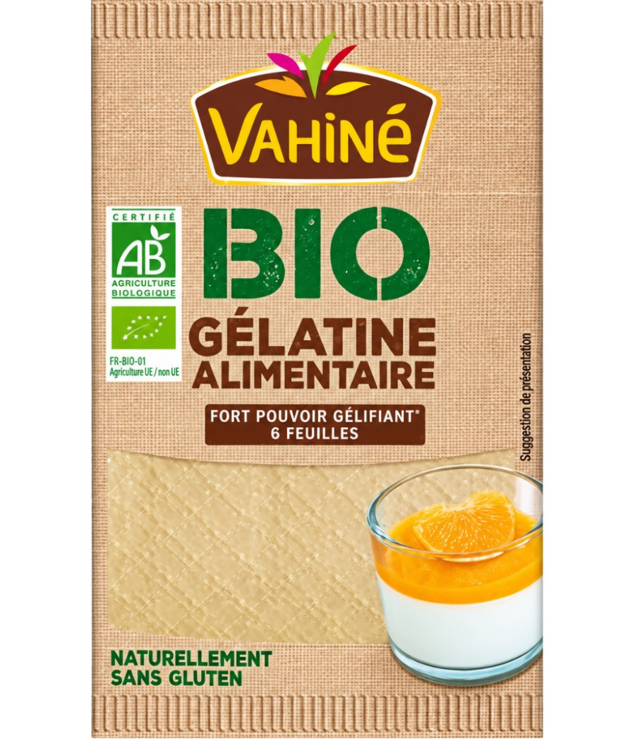 GELATINE ALIMENTAIRE EN FEUILLES BIO VAHINE 10G