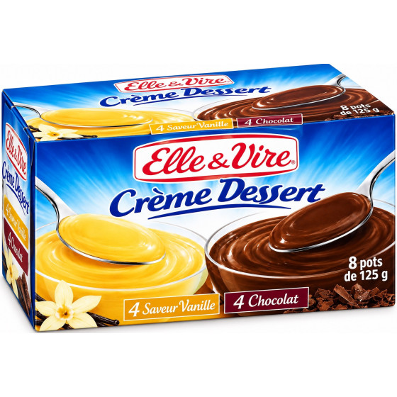 CRÈME DESSERT VANILLE CHOCOLAT ELLE&VIRE 8X125G