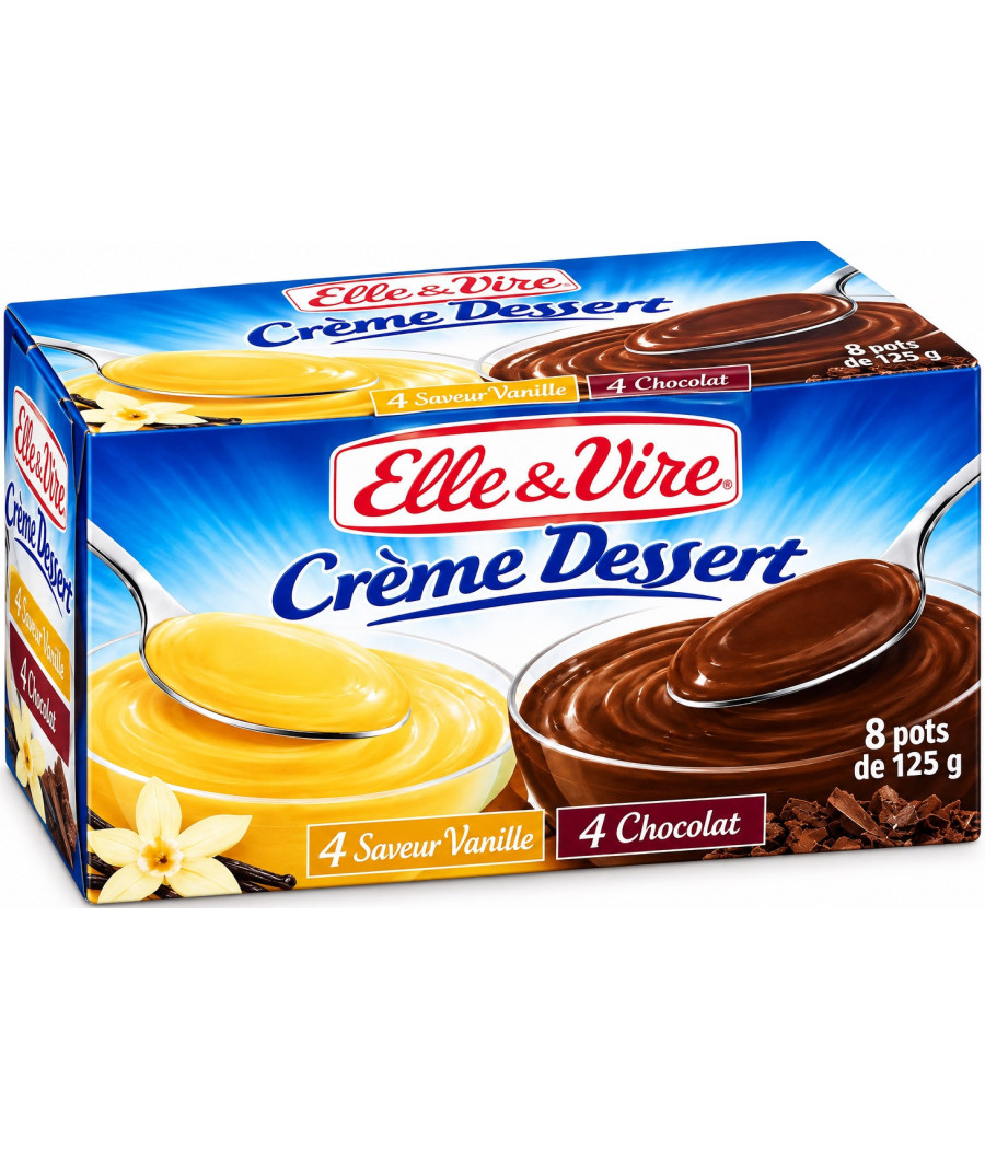 CRÈME DESSERT VANILLE CHOCOLAT ELLE&VIRE 8X125G