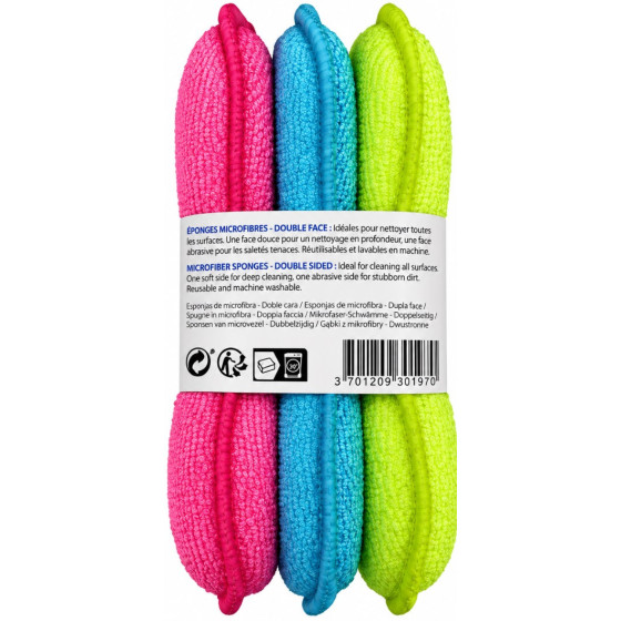 EPONGES MICROFIBRES FLEXIBLE  LOT DE X3